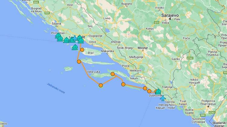 Itinerario di Navigazione da Spalato a Dubrovnik